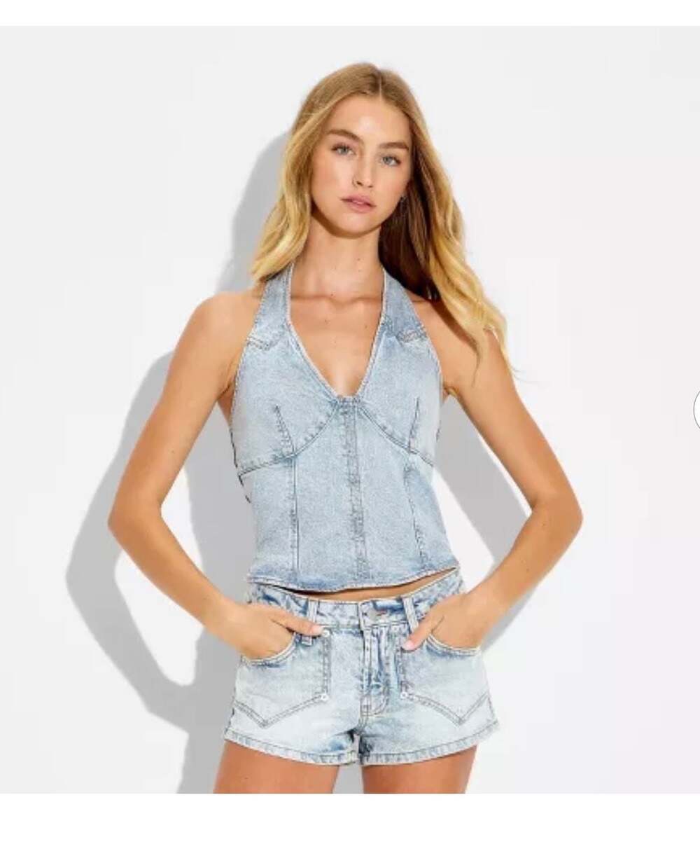 Wild Fable Women's Slim Fit Western Halter Denim Top - Picture 6 of 8